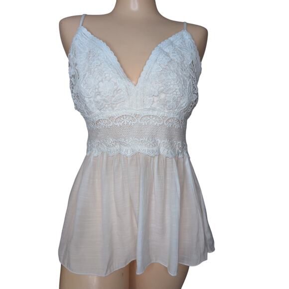 Rebellion Tops - Crochet Lace Babydoll Top Large Sheer Coquette Fairy Romantic Ethereal Floral